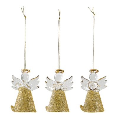 Objets de décoration - Coffret de 3 petits anges en verre pailletés dorés - MATHILDE M.