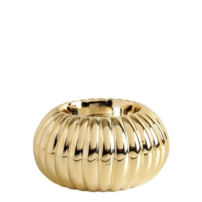 Candlesticks and candle holders - Gold ribbed ceramic candle holder - Medium model - MATHILDE M.