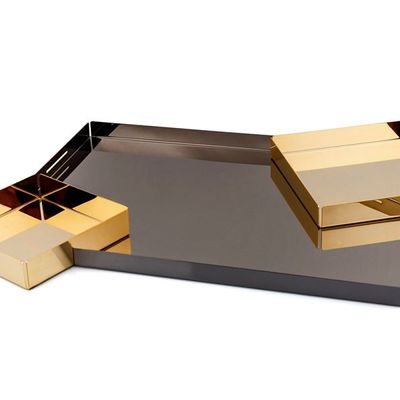 Platter and bowls - Stainless steel design tray - gold plated 24 K and glossy black - ELLEFFE DESIGN