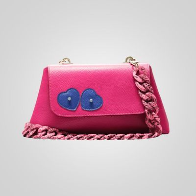 Bags and totes - Audrey shoulder bag in fucsia color with hearts and stones and chain - CORDINI RITA BY ILARIA RICCI