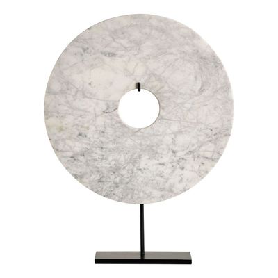 Decorative objects - CIRCLE statue on foot in white marble and metal - BLANC D'IVOIRE