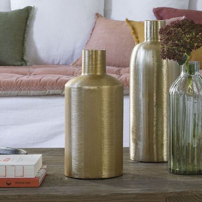 Vases - Vase ELIAS en métal doré - Moyen modèle - H. 28 cm - BLANC D'IVOIRE