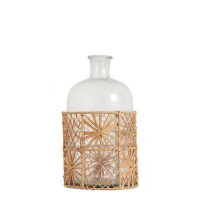 Vases - GARANCE carboy vase in glass and raffia - Medium model - H. 26 cm - BLANC D'IVOIRE