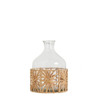 Vases - Vase bonbonne GARANCE en verre et raphia - Petit modèle - H. 21 cm - BLANC D'IVOIRE