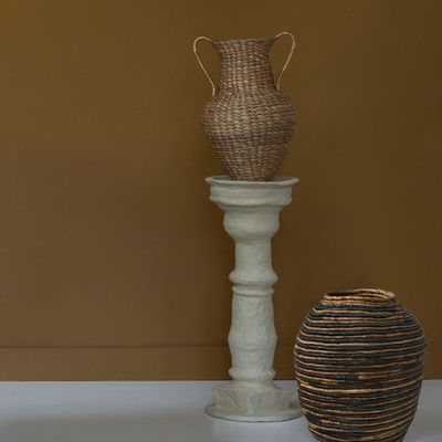Vases - Vase amphore décorative OASIS en osier - Grand modèle - H. 40 cm - BLANC D'IVOIRE