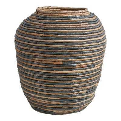 Objets de décoration - Jarre décorative GOA en abaca - Naturel et bleu - BLANC D'IVOIRE