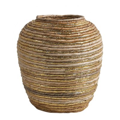 Objets de décoration - Jarre décorative GOA en abaca - Naturel et doré - BLANC D'IVOIRE