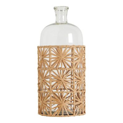 Vases - Vase bonbonne GARANCE en verre et raphia - Grand modèle - H. 33 cm - BLANC D'IVOIRE