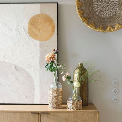 Vases - Vase bonbonne GARANCE en verre et raphia - Grand modèle - H. 33 cm - BLANC D'IVOIRE