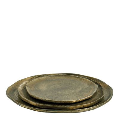 Plats et saladiers - Set de 3 plateaux COMETE en métal finition laiton vieilli - BLANC D'IVOIRE