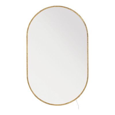 Mirrors - VICTORIA oval illuminated mirror in brass-finish metal - H. 104 cm - BLANC D'IVOIRE