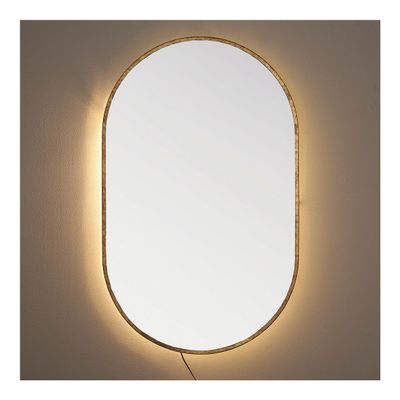 Mirrors - VICTORIA oval illuminated mirror in brass-finish metal - H. 104 cm - BLANC D'IVOIRE