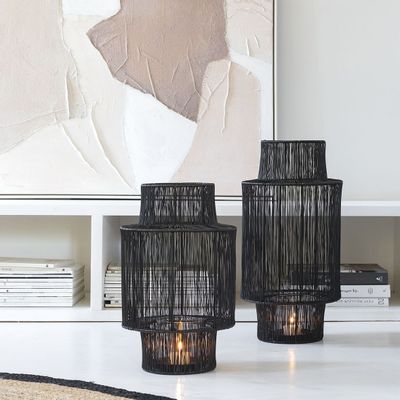Candlesticks and candle holders - ARIANE lantern in black metal - Large model - H. 45 cm - BLANC D'IVOIRE