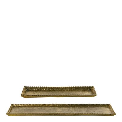 Platter and bowls - Set of 2 TORSADE trays in aged brass finish metal - BLANC D'IVOIRE