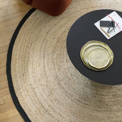 Rugs - Round CIRCLE rug in black hemmed jute - ? 200cm - BLANC D'IVOIRE