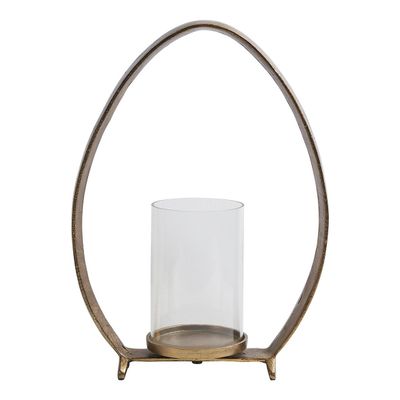 Bougeoirs et photophores - Photophore OVAE en métal finition laiton antique - Grand modèle - H. 39 cm - BLANC D'IVOIRE