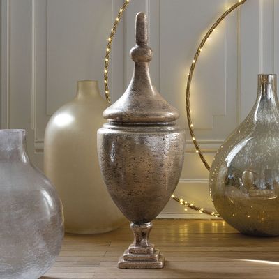 Decorative objects - DAPHNE jar pot in mercury glass with antique silver finish - BLANC D'IVOIRE