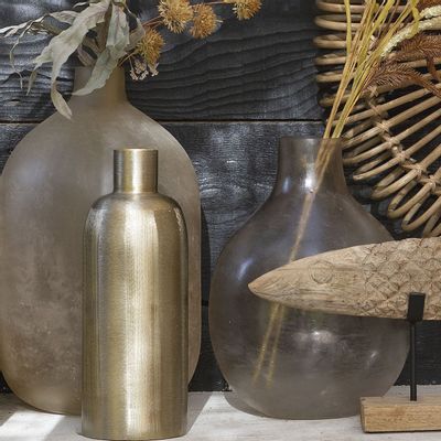 Vases - Vase bonbonne JEANNE en verre givré rose - Grand modèle - H. 45 cm - BLANC D'IVOIRE