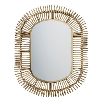 Mirrors - SALOME oval mirror in rattan and metal - Large model - H. 105 cm - BLANC D'IVOIRE
