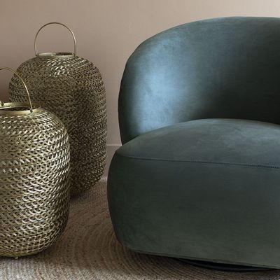 Candlesticks and candle holders - APOLLO lantern in gold woven metal - Small model - ø 32 x 47 cm - BLANC D'IVOIRE