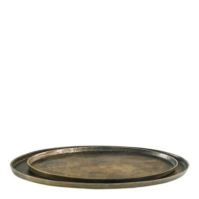 Platter and bowls - Set of 2 AKIRA trays in bronze finish metal - BLANC D'IVOIRE