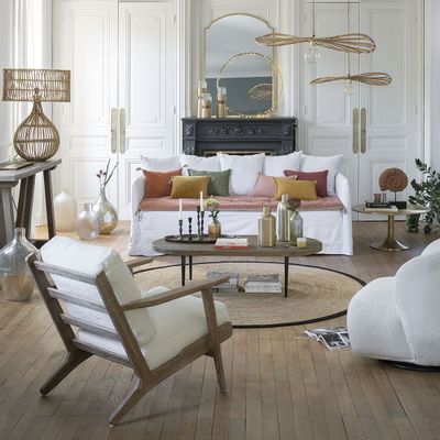 Bougeoirs et photophores  - Photophore COMETE en métal doré - H. 27 cm - BLANC D'IVOIRE