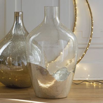 Vases - Vase bonbonne JEANNE en verre transparent et argent - BLANC D'IVOIRE