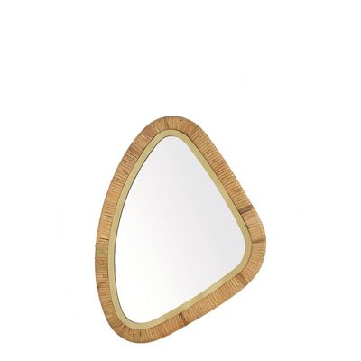 Miroirs - Miroir COSMO en rotin et métal doré finition laiton - Petit modèle - H. 45 cm - BLANC D'IVOIRE