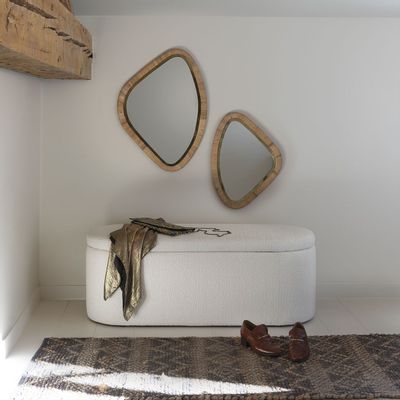 Miroirs - Miroir COSMO en rotin et métal doré finition laiton - Petit modèle - H. 45 cm - BLANC D'IVOIRE