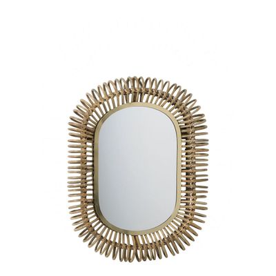 Mirrors - SALOME oval mirror in rattan and metal - Small model - H. 70 cm - BLANC D'IVOIRE