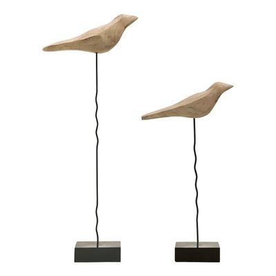 Objets de décoration - Set de deux statues OISEAUX en manguier et métal - BLANC D'IVOIRE