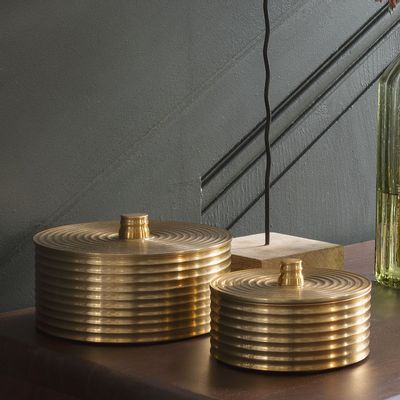 Caskets and boxes - Brass finish NEO box - Large model - ? 16cm - BLANC D'IVOIRE