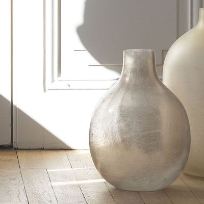 Vases - Vase bonbonne JEANNE en verre givré rose - Petit modèle - H. 37 cm - BLANC D'IVOIRE