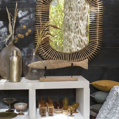 Objets de décoration - Statue POISSON en manguier et métal - Petit modèle - BLANC D'IVOIRE