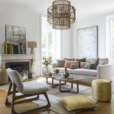 Poufs - Pouf APOLLO rond en jute - Doré - ø 40 x 40 cm - BLANC D'IVOIRE