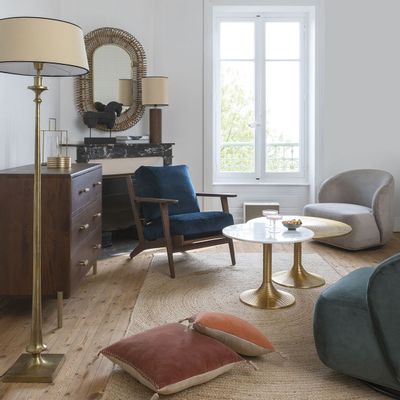 Fauteuils - Fauteuil JULES en velours - Bleu nuit - BLANC D'IVOIRE