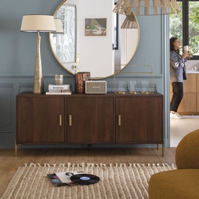 Sideboards - VICTOR low sideboard in waxed mango wood with walnut finish - BLANC D'IVOIRE