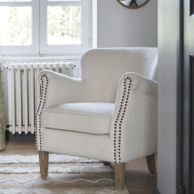 Fauteuils - Fauteuil CLAUDE en bouclette - Crème - BLANC D'IVOIRE