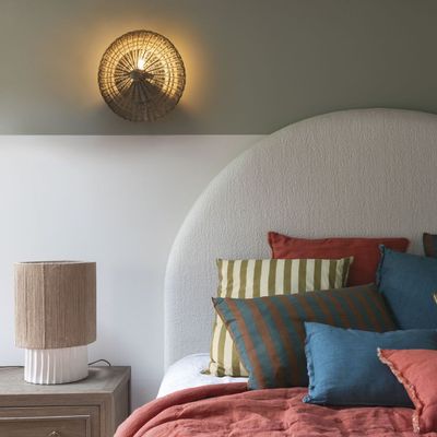 Coussins textile - Housse de coussin BAYADERE en coton - Bleu pétrole et terracotta - 80 x 50 cm - BLANC D'IVOIRE