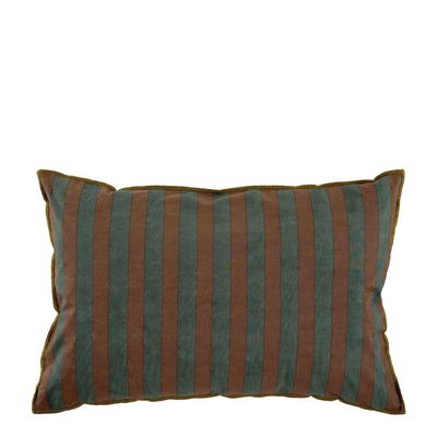 Coussins textile - Housse de coussin BAYADERE en coton - Bleu pétrole et terracotta - 60 x 40 cm - BLANC D'IVOIRE