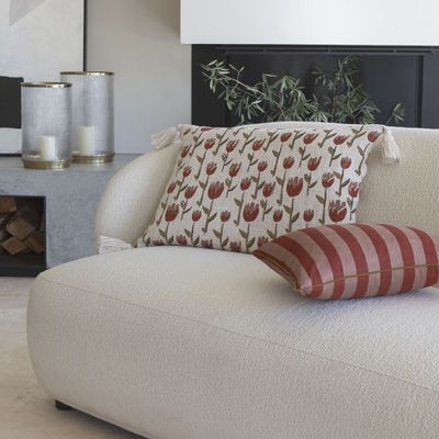 Fabric cushions - BAYADERE cotton cushion cover - Nude and brick red - 50 x 50 cm - BLANC D'IVOIRE