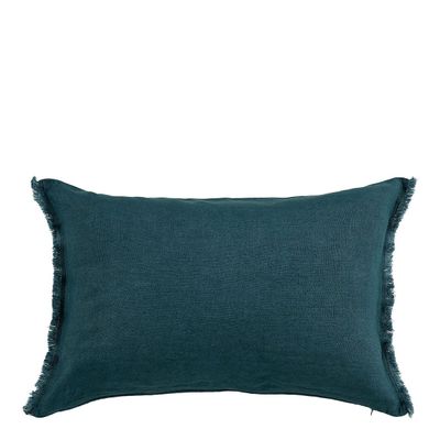Fabric cushions - CHLOÉ cushion cover in washed linen - Petrol - 60 x 40 cm - BLANC D'IVOIRE