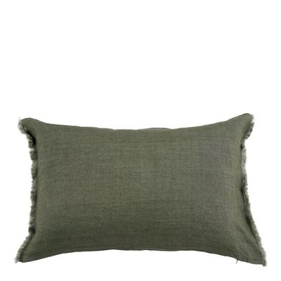 Coussins textile - Housse de coussin CHLOÉ en lin lavé - Kaki - 60 x 40 cm - BLANC D'IVOIRE