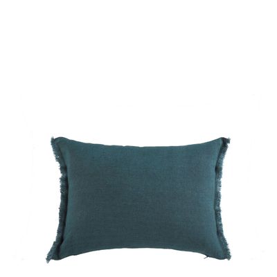Coussins textile - Housse de coussin CHLOÉ en lin lavé - Pétrole - 30 x 40 cm - BLANC D'IVOIRE