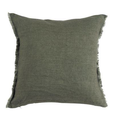 Coussins textile - Housse de coussin CHLOÉ en lin lavé - Kaki - 50 x 50 cm - BLANC D'IVOIRE