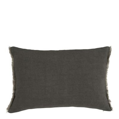 Coussins textile - Housse de coussin CHLOÉ en lin lavé - Gris charbon - 60 x 40 cm - BLANC D'IVOIRE
