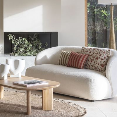 Fabric cushions - BAYADERE cotton cushion cover - Nude and brick red - 40 x 30 cm - BLANC D'IVOIRE