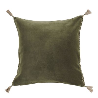 Coussins textile - Housse de coussin MATTEO en velours de coton et lin - Kaki - 50 x 50 cm - BLANC D'IVOIRE