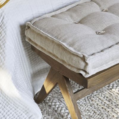 Benches - MENA bench and ecru linen mattress - BLANC D'IVOIRE