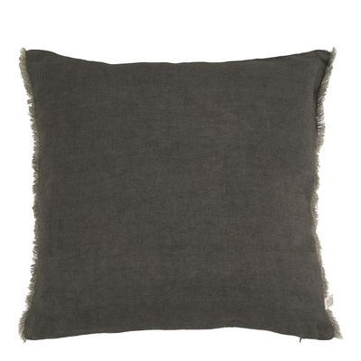 Coussins textile - Housse de coussin CHLOÉ en lin lavé - Gris charbon - 50 x 50 cm - BLANC D'IVOIRE